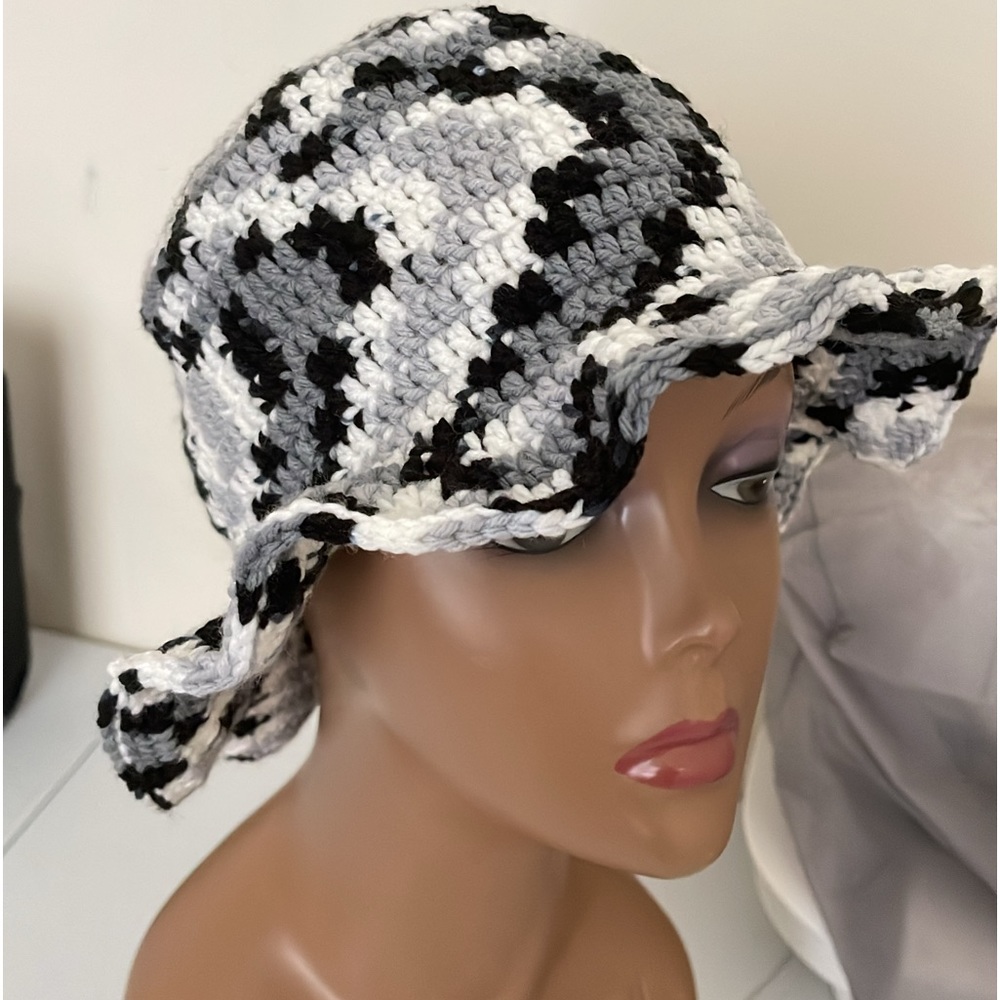 Ladies hat. Bucket hat. New. Hand. Made.  Black/white hat